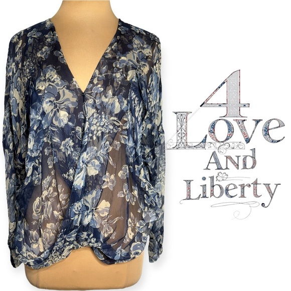 Johnny Was 4 Love and Liberty sheer blue silk floral blouse Size Small - Picture 1 of 6